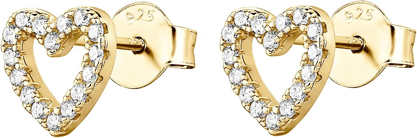 PAVOI 14K Gold Plated 925 Sterling Silver Stud Earrings for Women | Dainty Geometrical Bar Triangle Heart Earrings