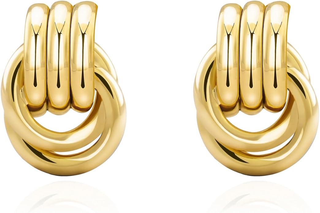 Chunky Small Knot Earrings Gold Silver Geometric Earrings for Women Dainty Gold and Silver Plated Dangle Drop Earrings Hypoallergenic and Lightweight Fashion Trendy Jewelry Gifts
