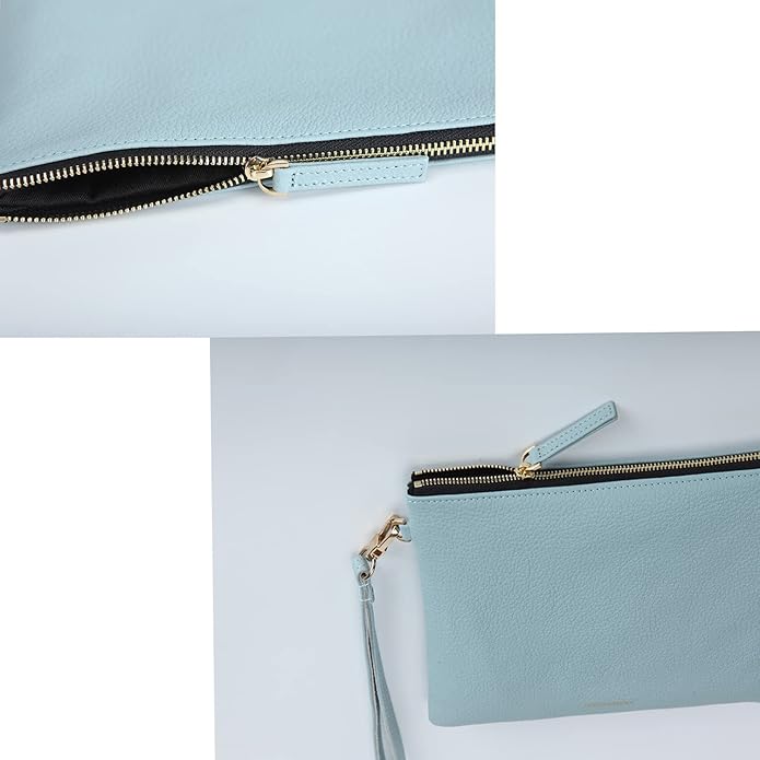 DORIS&JACKY Lambskin Leather Wristlet Clutch Purse for Women Soft Designer Slim Cell Phone Pouch Bag with Detachable Strap