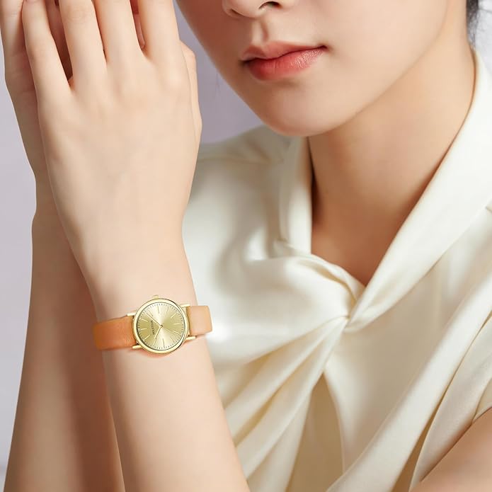Watches for Women Crystal Accented Fashion Watch with Leather Band Gifts for Women