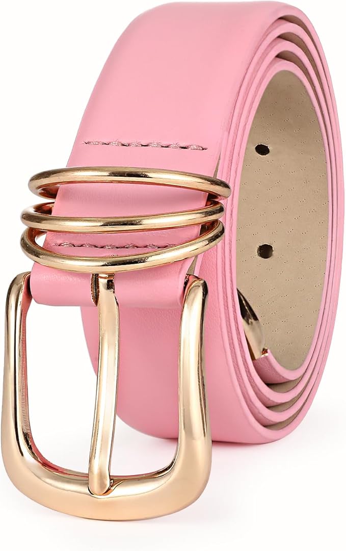Women's Leather Belts with Gold Buckle Fashion Leather Waist Belt Elegant Ladies Belts for Jeans Dress & Casual Wear