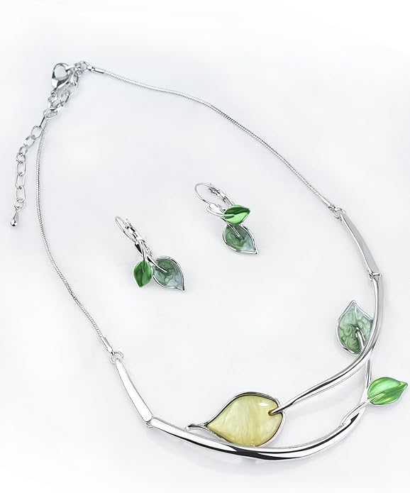 Vintage Statement Jewelry Set Leaf Floral Bohemian Boho Statement Necklace Earring Set Crystal Fashion Costume Jewelry