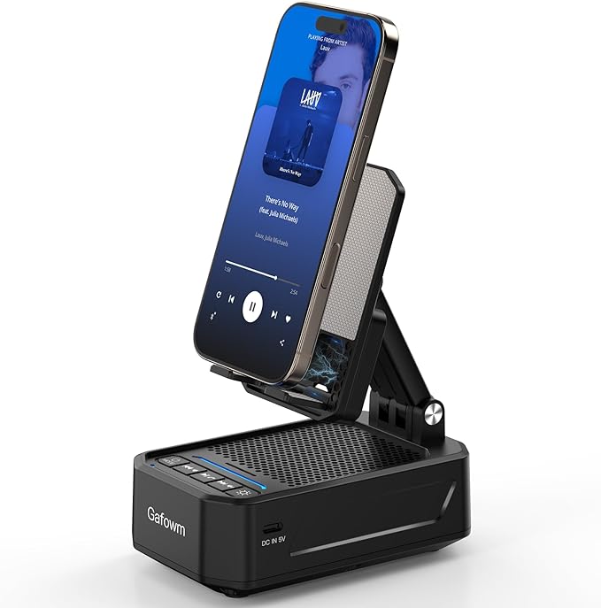 Cell Phone Stand with Instant Wireless Induction Bluetooth Speaker, No Bluetooth Pairing Needed, 1-Second Connection, HD Surround Sound, Practical Gifts for men, women, Dad, Mom, Hearing Impaired