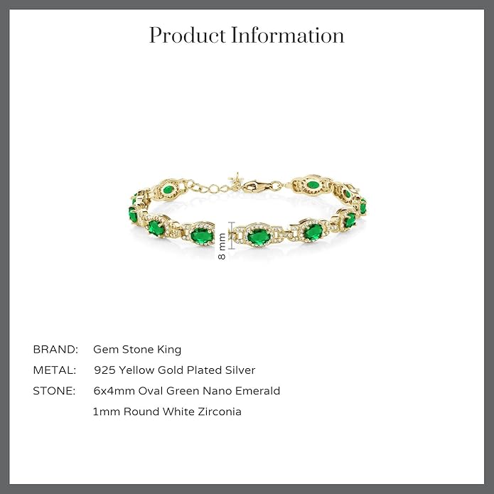 Gem Stone King 18K Yellow Gold Plated Silver Oval Gemstone Birthstone Tennis Bracelet For Women | Oval 6X4MM | 7 Inch With 1 Inch Extender | Fine Jewelry Gifts for Her Mom Women Wife