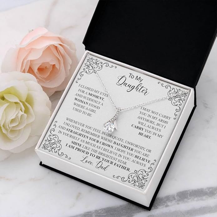 VIRAGIL To My Daughter Gift Necklace From Dad or Mom - Badass Daughter Jewelry With Heartfelt Message & Elegant Box