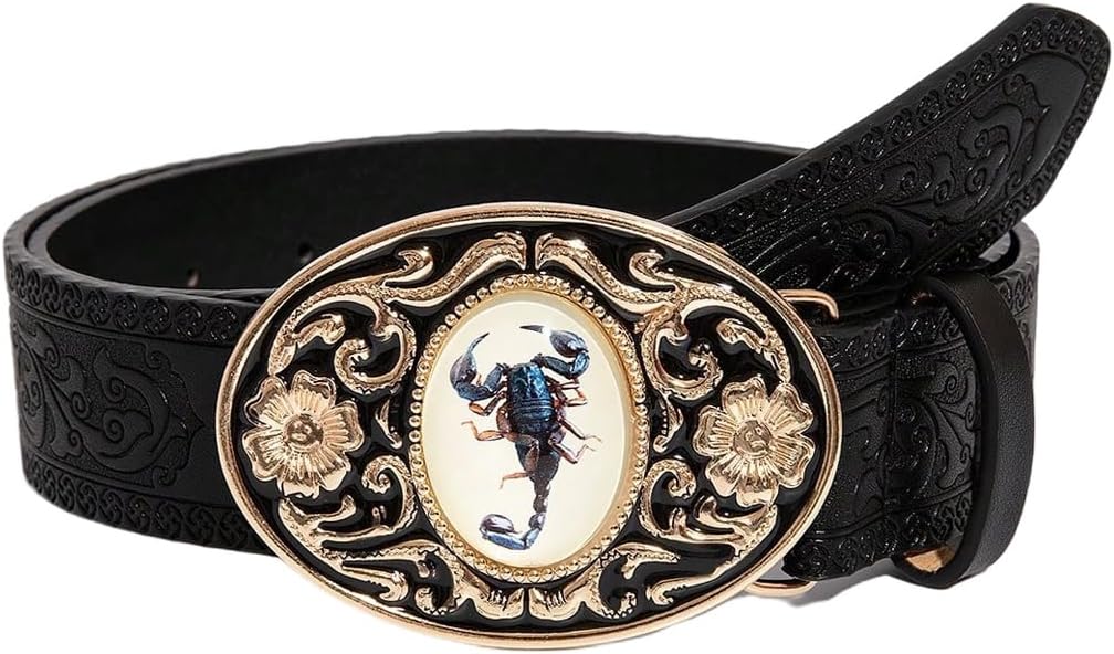 Women's Floral Embroidery Genuine Leather Belt Vintage Square Buckle