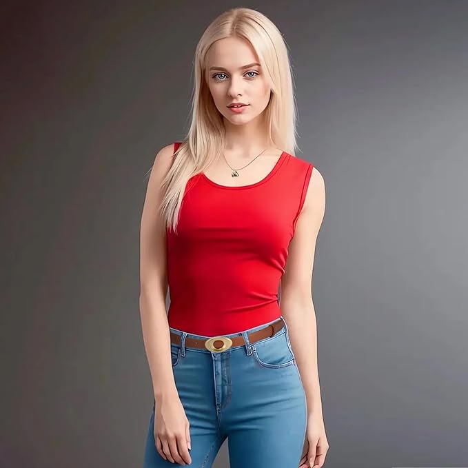 Women's Elegant Casual Genuine Leather Belt with Matte Oval Vintage Gold Buckle for Jeans Pants Dresses