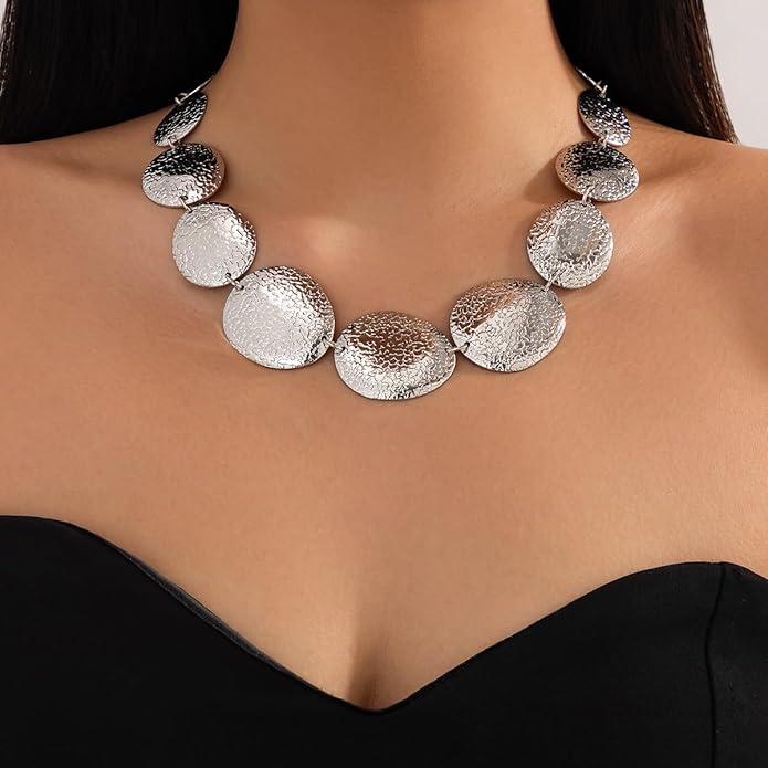 Elegant Gold Choker Necklace and Earring Set for Women, Textured Jewelry Set, Statement Necklace & Drop Earrings for Parties and Events