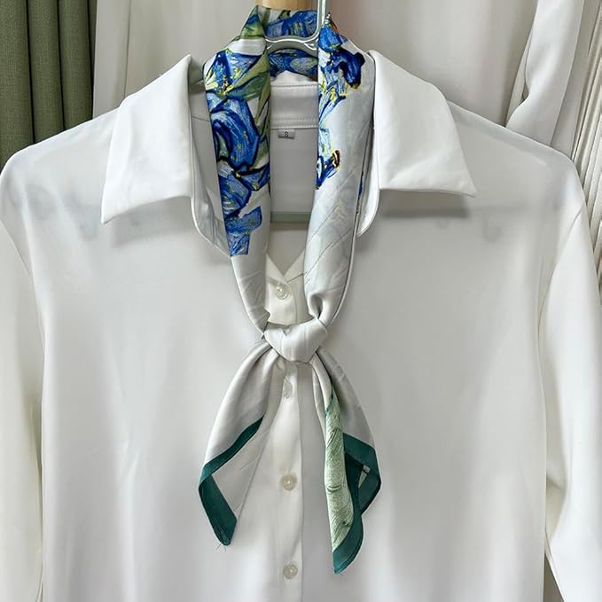 FONYVE Silk Feeling Scarf Medium Square Satin Head Scarf for Women 27.5 × 27.5 inches