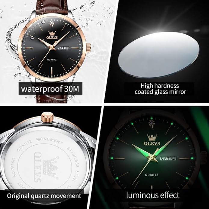 OLEVS Mens Watches, Casual Leather Watches for Men Easy to Read Quartz Number Watch with Date Waterproof Blue/Black/Silver Face Men's Wrist Watches…