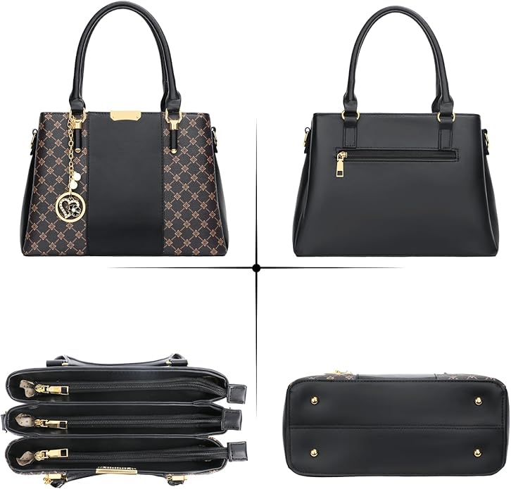 KKXIU 3 Zippered Compartments Purses and Handbags for Women Top Handle Satchel Shoulder Ladies Bags