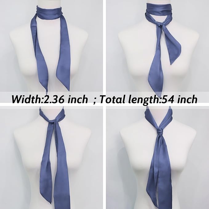 Long Satin Neckerchief Versatile Ribbon Tie Neck Scarf Solid Color Skinny Womens Tie