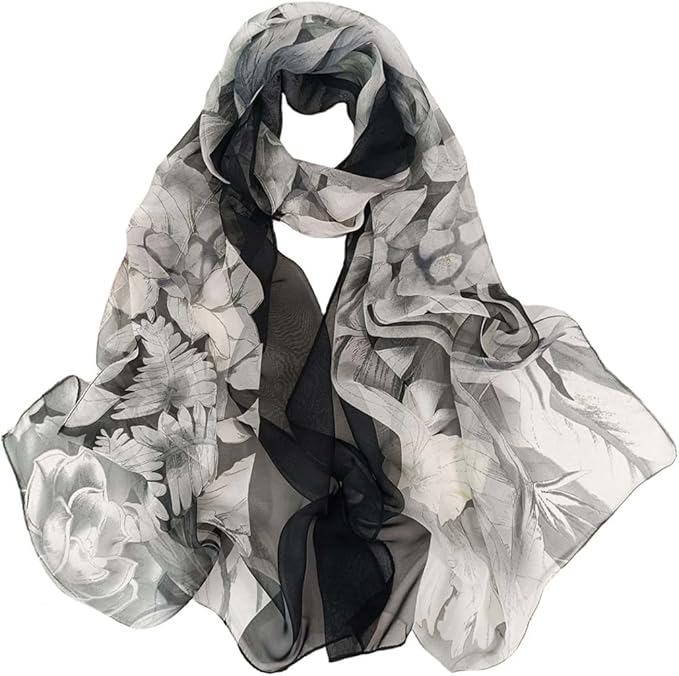Pokeedioty Scarfs for Women Lightweight Fashion Scarves Elegant Floral Pattern Sheer Scarfs