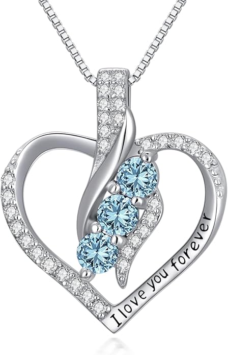 Rose Heart Birthstone Necklace for Women - Solid S925 Sterling Silver with Rose Gold Plated Infinity Symbol of Love Valentine's, Mother's Day, Anniversary, Christmas Birthday Gift for Her, Mom, Wife, or Girlfriend.