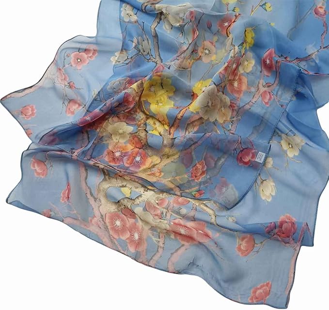 Pokeedioty Scarfs for Women Lightweight Scarves Elegant Floral Pattern Sheer Scarfs Shawls Wraps