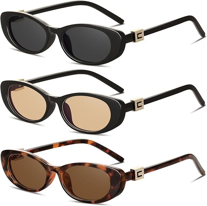 Retro Oval Cat Eye Sunglasses for Women Trendy Narrow Small Oval Sun Glasses 90s Vintage Shades