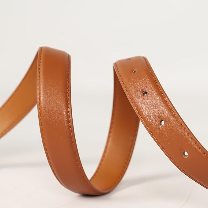 Women's Fashion Classic Metal Buckle Leather Belt with Jeans Dress