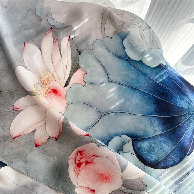 100% Mulberry Silk Scarfs for Women Floral Print Satin Long Scarf for Headscarf Hair Wraps Shawl with Gift Packed