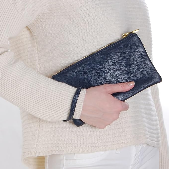 Vegan Leather Wristlet Purse for Women - Small Clutch Purse with Shoulder and Wrist Straps