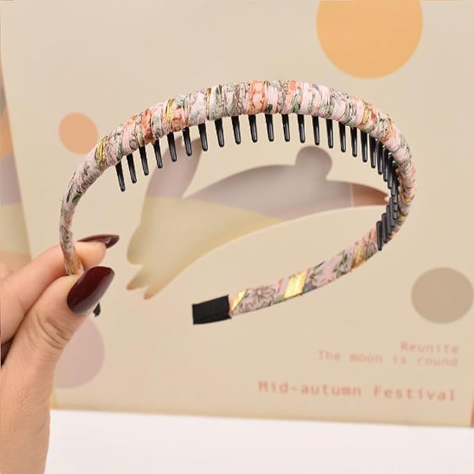 6PCS Headband With Teeth,Comb Hairbands,Different Floral and Solid Color,Non Slip HairBands,Resin Hair Accessories,for Daily Life,Office Working,Party,Wash Face,Gift,Tidy Up Hair