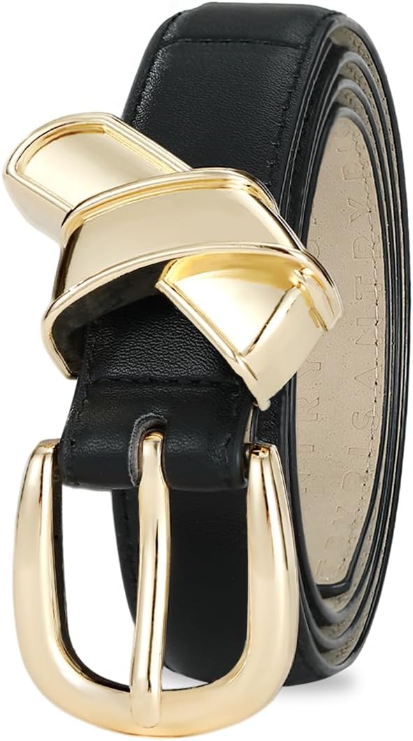 Women's Belt Fashion Buckle Premium Synthetic Leather Ladie Belts for Jeans Minimalist Design Gifts for Women