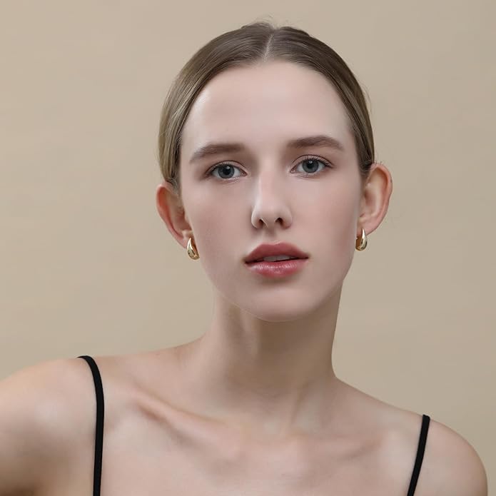 Apsvo Chunky 14K Gold Plated Hoop Earrings for Women, Lightweight Waterdrop Hollow Open Hoops, Hypoallergenic Dupes Earrings