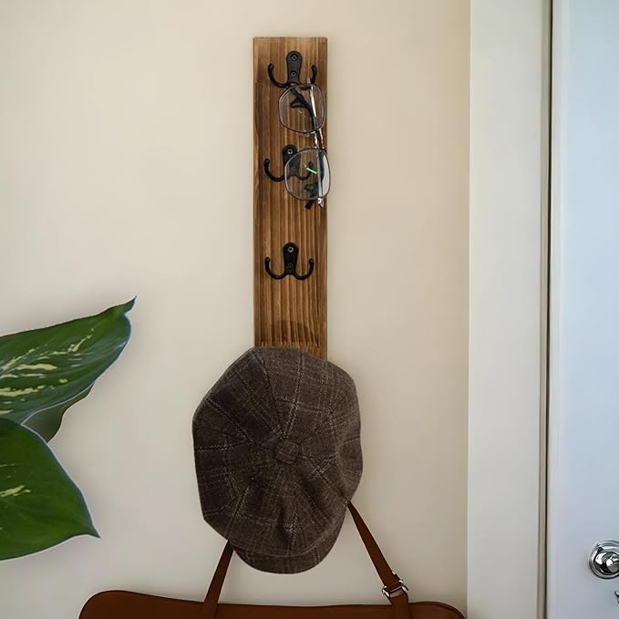 Vertical Key Holder for Wall - Mounted Wooden Key Rack Organizer with Hooks for Home Entryway, Laundry Room & Garage - Perfect Space-Saving Storage Solution for Keys, Wallets & Pet Leashes