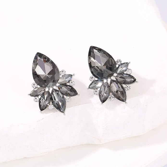 Vintage Rhinestone Earrings Fancy Crystal Cluster Drop Earrings Art Deco Earrings for Women