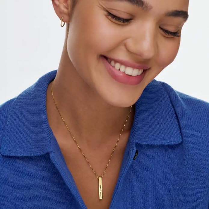 OAK & LUNA - Personalized Pillar Bar Necklace with Diamond Options - Custom Inscription Engraved Pendant - Up to 4 Names - Jewelry Gift for Women, Her, Mother For Mother's Day, Christmas