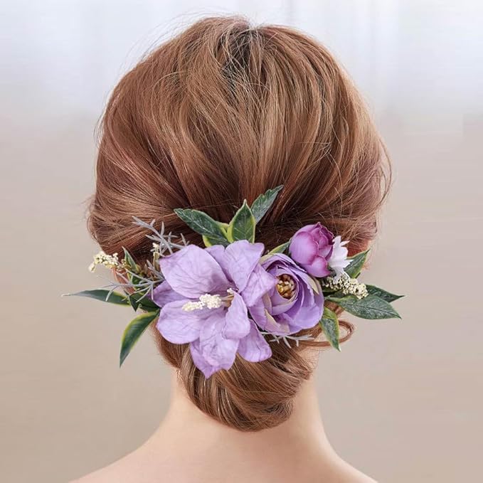 Flower Hair Clip for Women - Elegant Hair Accessory for Wedding, Party & Daily Wear (Purple)