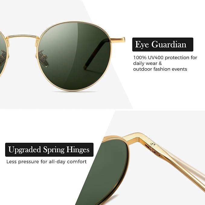 SUNGAIT Ponderable Metal Round Sunglasses for Men Women Classic Vintage Polarized Circle Sun Glasses
