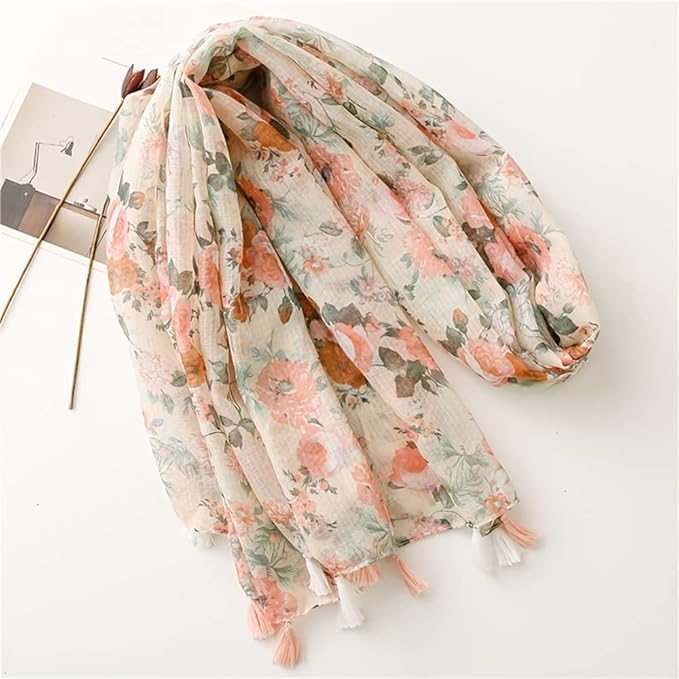 Yeieeo Boho Scarf for Women Lightweight Floral Printed Scarf Fall Winter Fashion Fringed Shawl