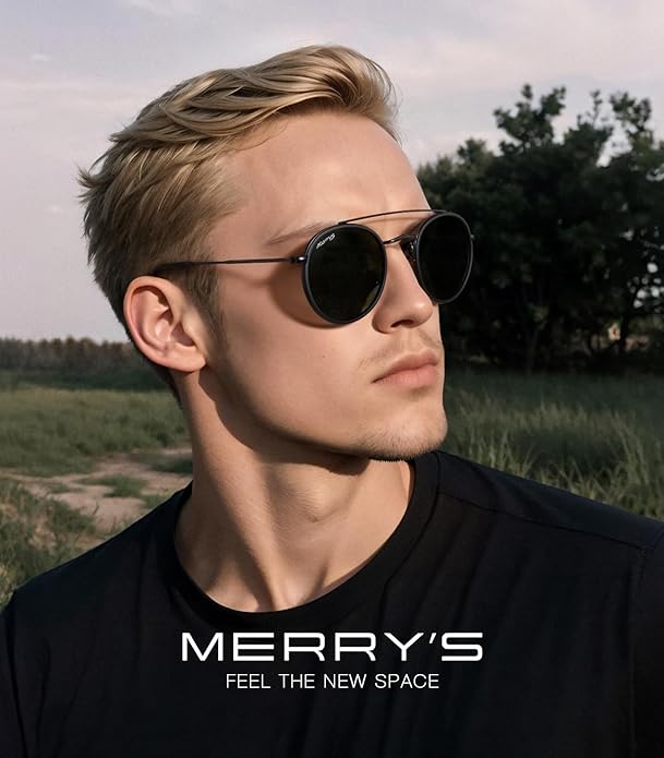 MERRY'S Retro Round Polarized Sunglasses - Unisex Double Bridge Sun Glasses