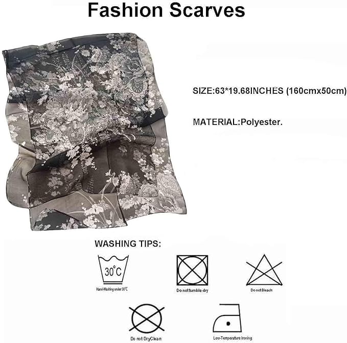 Pokeedioty Scarfs for Women Lightweight Fashion Scarves Elegant Floral Pattern Sheer Scarfs