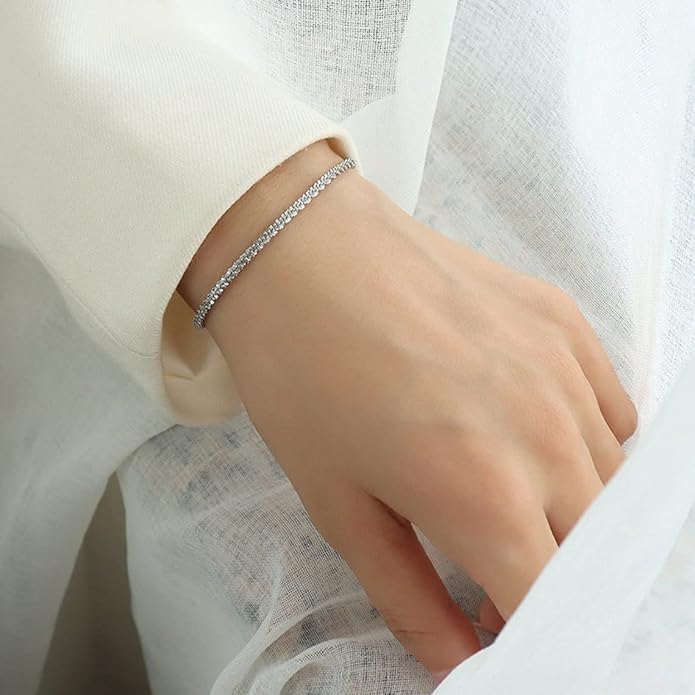 MIDEEO Bracelets for Women Dainty Layered Herringbone Twisted Rope Chain Bracelets Set Layering Dot CZ Leave Beaded Bracelets Dainty Cubic Zirconia Tennis Chain Bracelet Jewelry Gifts