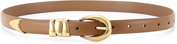 WHIPPY Women Skinny Leather Belt for Jeans Pants Dresses Ladies Fashion Waist Belt with Shiny Gold Buckle