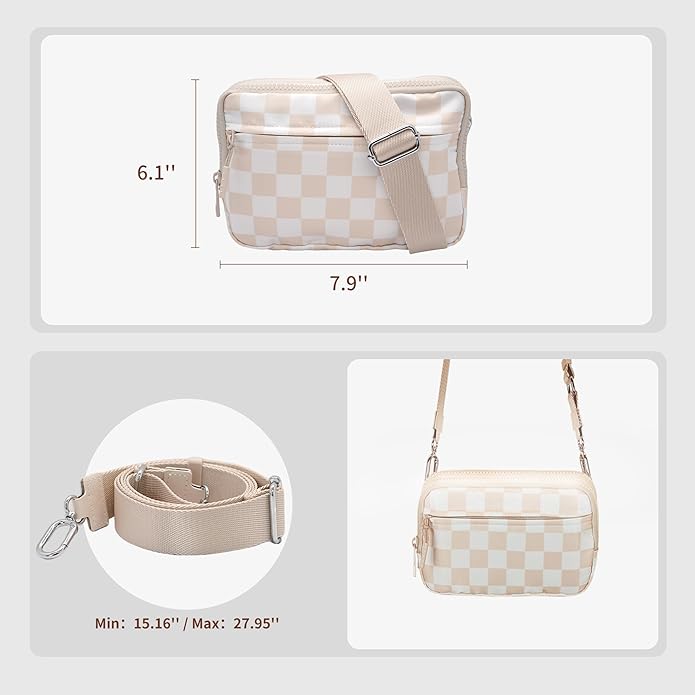 Wristlet Wallets for Women Checkered Nylon Quilted Wallet Travel Crossbody Bags with 4 Zippers Coin Card Phone Holder