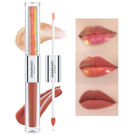 CHARMACY Multichrome Double Head Non-Stick Lip Gloss, Metallic Colourful Lip Glaze, Anti-transfer, Long Lasting Waterproof Liquid Lipstick Makeup (#05)