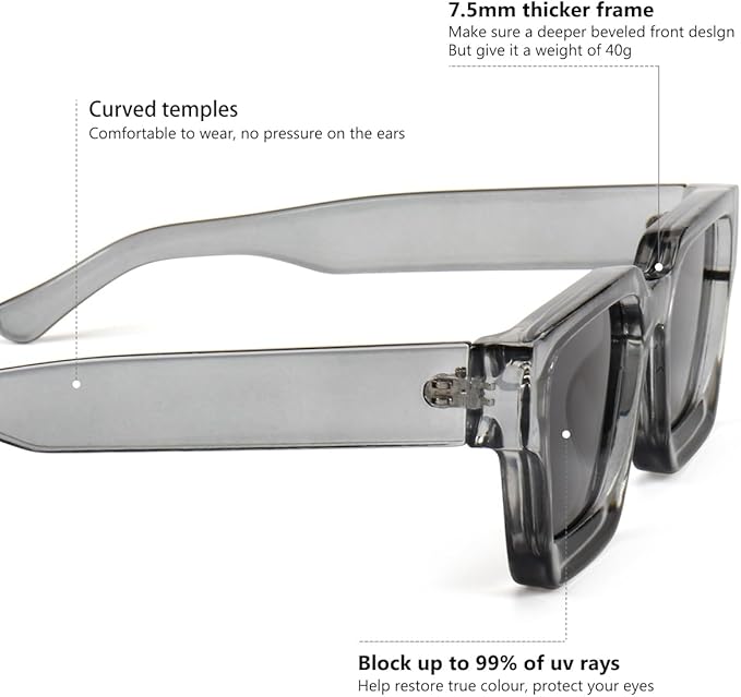Trendy Square Sunglasses for Men Women Fashion Thick Rectangle Sun Glasses UV Protection Shades Designer Style