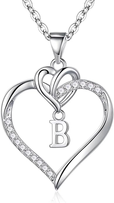 STORUP Gifts for Women Teen Girls - Heart Initial Necklaces for Women Girls, 14K-Gold-Plated Cubic Zirconia Initial A-Z Pendant Dainty Heart Necklaces for Teen Girl Jewelry Birthday Gifts