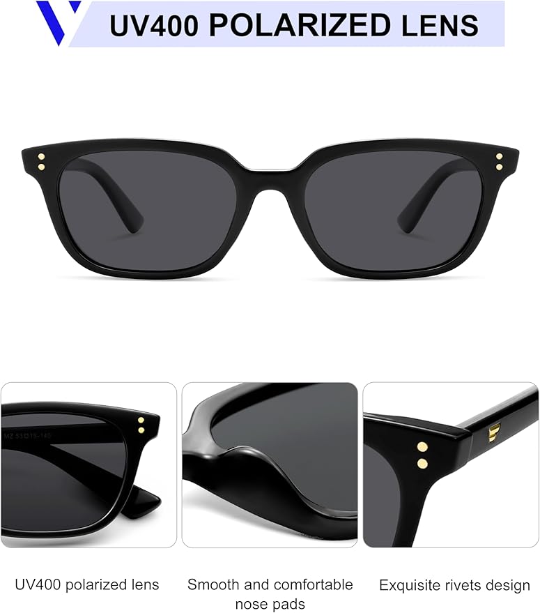 VANLINKER Polarized Trendy Small Slim Skinny Square Cat Eye Sunglasses for Women Men Retro Shades VL9862