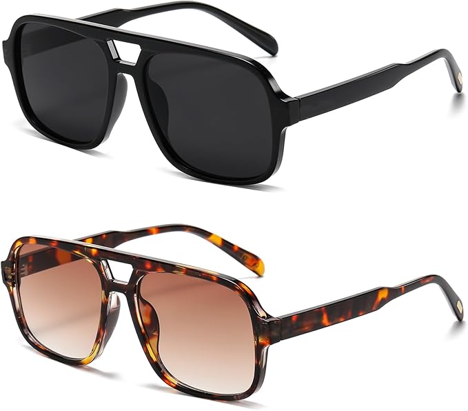 Retro Aviator Sunglasses for Women Men Trendy Classic 70s Square Aviator Sun Glasses Vintage Shades