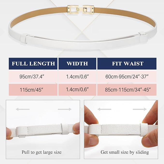 Glamorstar Skinny Belts for Women Thin PU Leather Waist Belt with Gold Buckle for Dresses