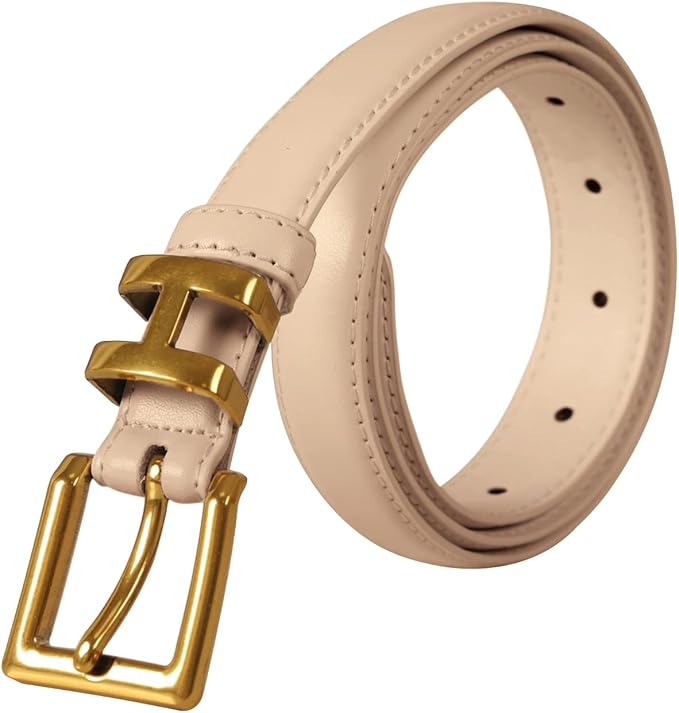 Women's Fashion Classic Metal Buckle Leather Belt with Jeans Dress