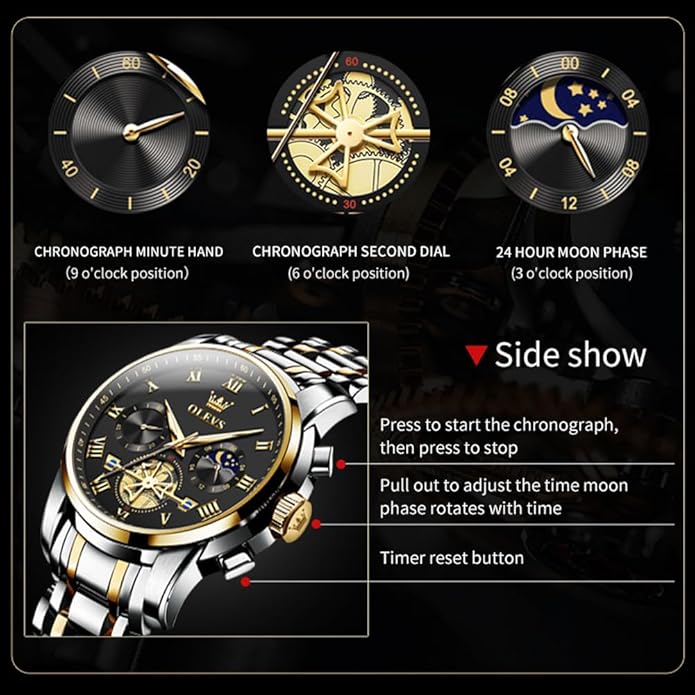OLEVS Mens Watches Waterproof Stainless Steel Adjustable Bracelet Watch Quartz Analog Watch for Men Fashion Business Classic Mens's Wrist watch's Casual Watches Gold/Blue/Black/White/Face/Dial