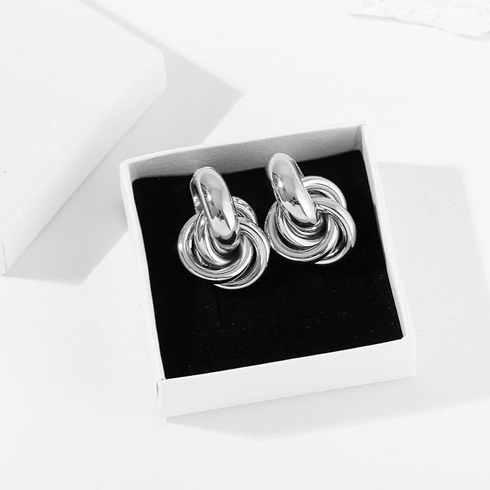 14K Gold Plated Knot Earrings for Women Gold Silver Earrings Heart Link Drop Dangle Earring Chunky Golden Knotted Statement Jewelry