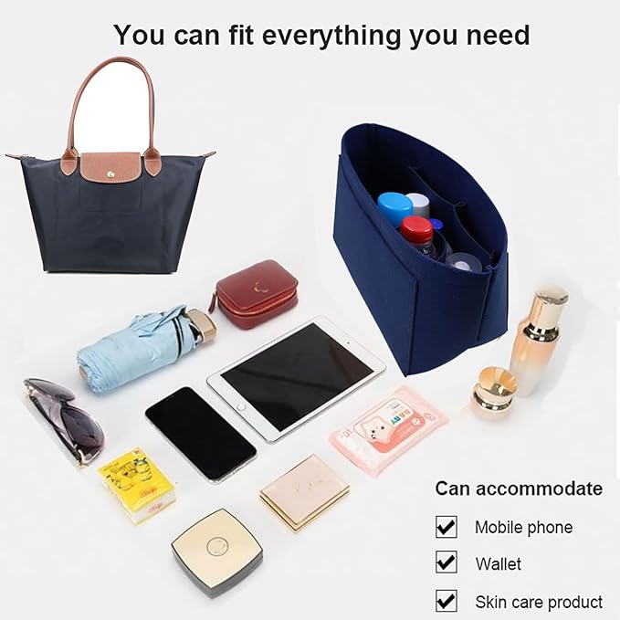 Purse Organizer for Le Pliage Handbags insert Organizer insert 1012blue-L