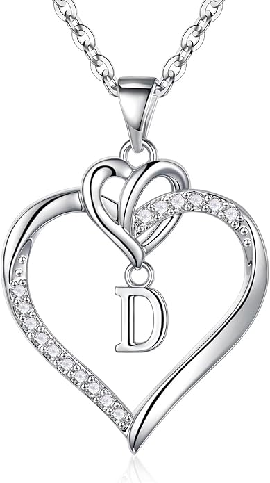 STORUP Gifts for Women Teen Girls - Heart Initial Necklaces for Women Girls, 14K-Gold-Plated Cubic Zirconia Initial A-Z Pendant Dainty Heart Necklaces for Teen Girl Jewelry Birthday Gifts