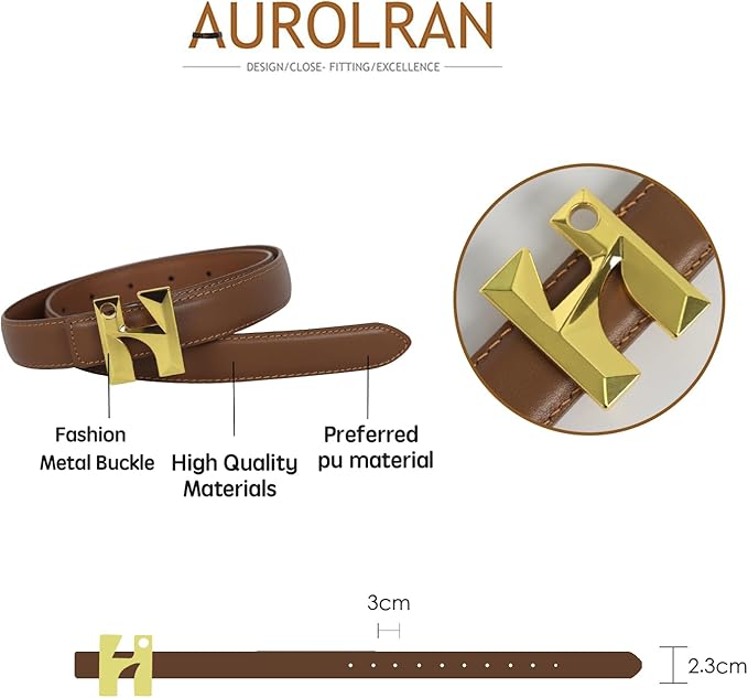 Women's Fashion Classic Metal Buckle Leather Belt with Jeans Dress