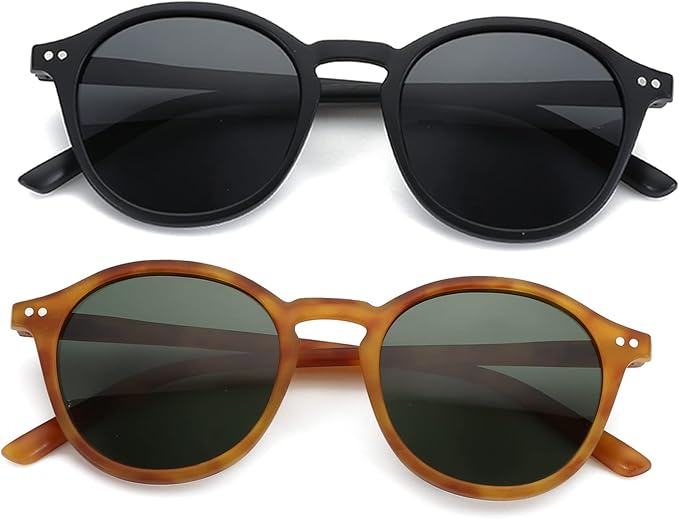 ZENOTTIC Polarized Sunglasses for Women Men: Retro Shades Round | Square Frame UV Protection 2 Pack